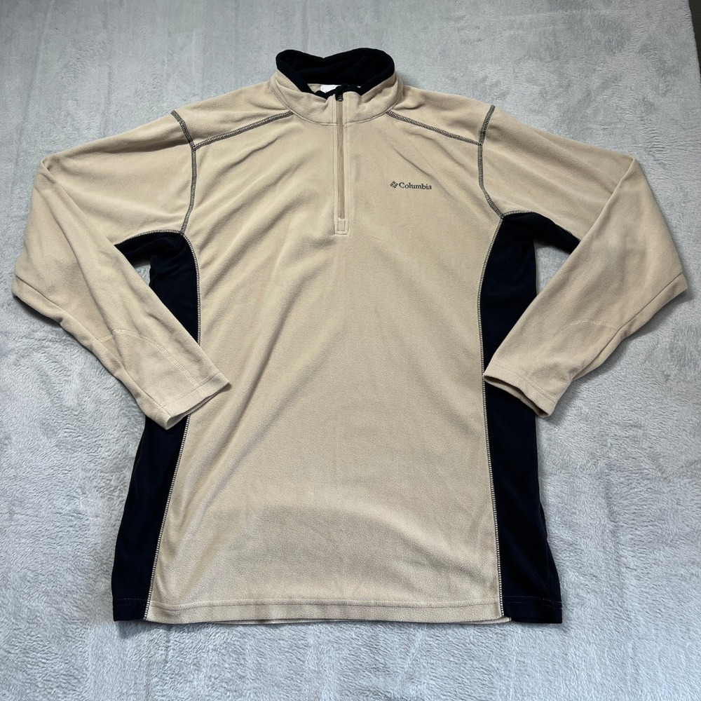 Columbia Fleece Pullover Mens Tan Black Quarter Zip AT6558 Colorblock Large Tall